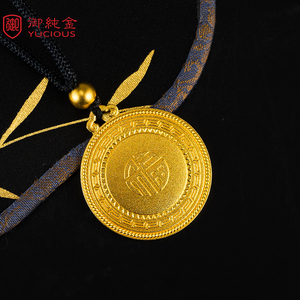 yucious/御纯金项链女士99999足金福牌吊坠古法黄金首饰gn313d