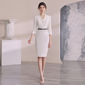 白色职业装连衣裙女夏极简主持人正装裙子轻奢小众高端工作服套裙