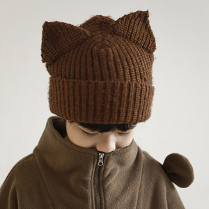 oddtails男童春秋新款毛线帽立体动物耳朵休闲帽时尚儿童帽子保暖