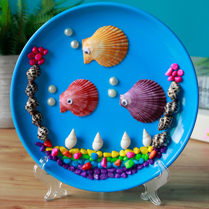 儿童贝壳画 幼儿园手工摆件diy创意盘子贴画材料包地摊货源小玩