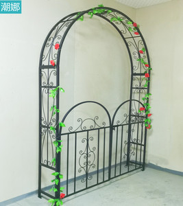 欧式铁艺拱门花架带门庭院绿植花卉花园拱形支架入户过道拱门定制