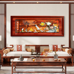 富贵有余客厅装饰画中式沙发背景墙挂画实木雕刻大气墙面装饰壁画