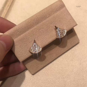 bvlgari宝格丽耳钉20新款18k玫瑰金钻石扇形满钻小扇子耳钉耳环女