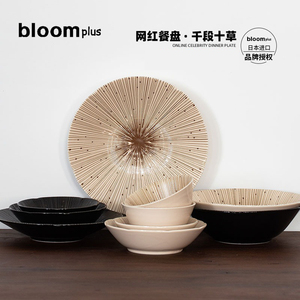 bloom日本进口美浓烧千段十草陶瓷餐具深盘 菜盘面碗 ins风意面盘