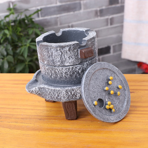 西庸 创意个性带盖石磨烟灰缸 树脂工艺礼品装饰新奇特摆件杂货铺