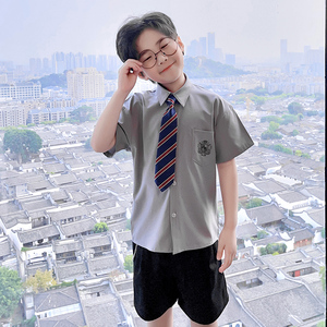 jk制服套装dk衬衫男童短裤夏季小学生领带衬衣男孩夏装白色学院风