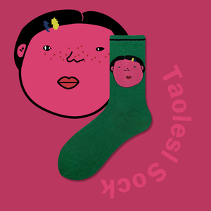 【桃乐丝袜屋】绿色袜子女ins潮可爱日系搞怪表情卡通夏季中筒袜