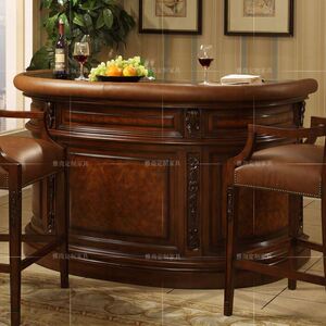 定制吧台收银台前台酒吧桌弧形半圆高档商用店铺美式欧式复古实木