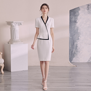 高端连衣裙奢华大牌白色西装裙职业正装包臀裙收腰套裙医美工作装