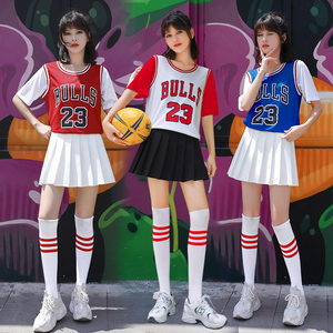 成人韩版jazz爵士舞演出服女春季新款学生篮球宝贝拉拉队短裙套装
