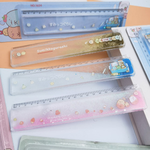 角落生物流沙尺子创意可爱团子家族网红减压水晶透明入油直尺20cm带