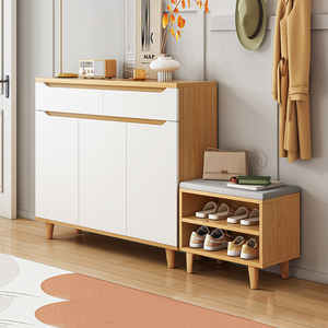 鞋柜坐凳一体家用门口带换鞋凳一体靠墙玄关柜实木腿入户收纳鞋架