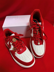 耐克nike红色婚鞋空军一号定制 af1板鞋缎面刻字男女情侣休闲板鞋