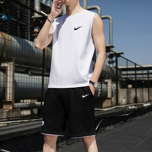 背心短裤套装男耐克顿纯棉篮球青少年跑步运动服裤衩运动两件套夏