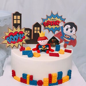 烘焙蛋糕装饰双层立体卡通超人男孩套装蛋糕插牌主题生日派对装饰
