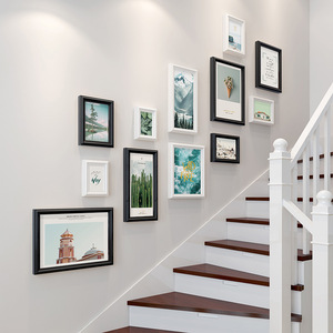 现代简约照片墙装饰组合楼梯过道墙上相册相片墙免打孔客厅挂墙