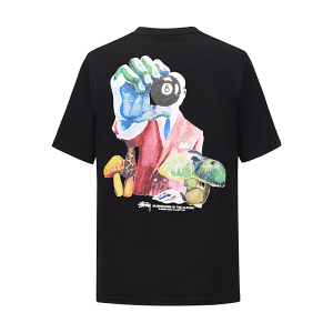 stussy短袖t恤情侣款夏季斯图西男女宽松蘑菇黑8时尚个性欧美潮牌