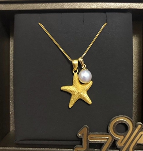 维纳斯海星珍珠项链 女18k黄金足金五角星吊坠纯银锁骨链时尚气质