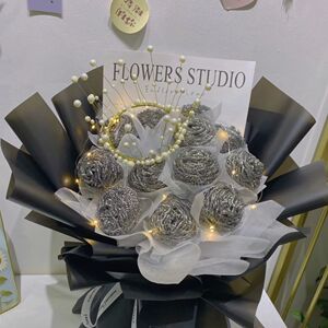 钢丝球丝带花束七夕情人节创意礼物手工成品花送男生实用道具家用