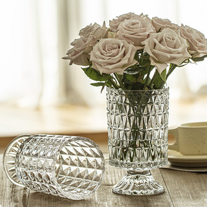 水晶花瓶高级感玻璃摆瑰件客HP017523厅插花透水养花鲜玫餐桌网红
