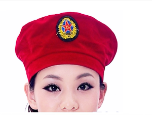 2021新款男女兵红色表演舞台演出贝蕾军帽成人学生儿童幼儿园
