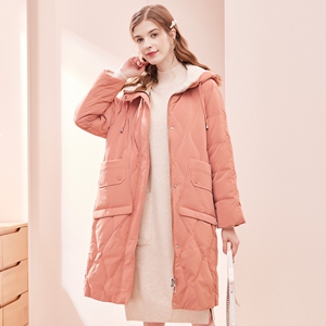 郁香菲2021冬新款气质简约连帽90白鹅绒直筒中长保暖羽绒服女