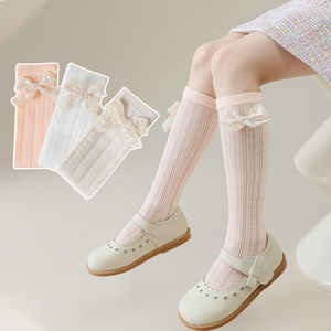 儿童长筒袜夏季薄款过膝盖长袜子纯棉小腿袜白色中筒袜女童高筒袜