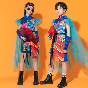 六一儿童中国风女孩模特走秀演出服少儿国潮古典汉服男童表演服装