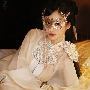 面具半脸古风流苏面帘遮脸古装遮面汉服配饰面纱女道具舞会罩儿童