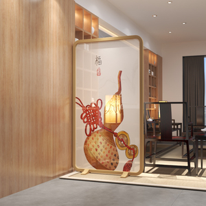 现代中式葫芦实木屏风入户室内隔断玄关书房茶室装饰透光移动座屏