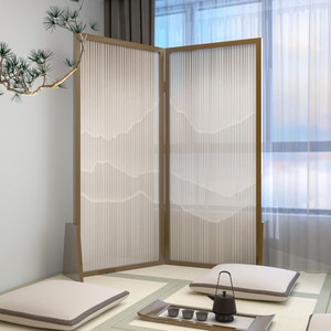简约现代线条屏风隔断客厅玄关沙发墙进门折叠酒店装饰乔其纱定制