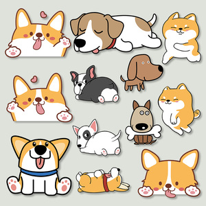 卡通可爱狗狗贴画行李箱旅行箱笔记本电脑手机壳ipad水杯贴纸防水