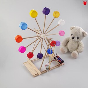 废旧物品手工制作小发明小学生科学实验 变废为宝瓶盖摩天轮手工