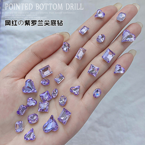 新款美甲饰品紫色K9水晶钻超闪指甲贴钻石高质感水滴尖底钻107