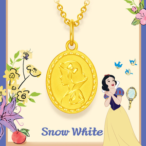 通体纯银925镀18k金迪士尼白雪公主吊坠项链ins送闺蜜生日礼物