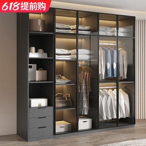 衣柜家用卧室实木小户型现代简约包安装轻奢储物两门定制柜子玻璃