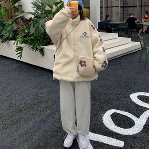 converse潮品匡威美版海外联名小花羊羔毛棉服女百搭宽松少女外套