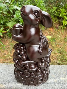 黑檀木雕兔子摆件实木质生肖兔雕刻兔家居客厅装饰红木工艺送礼品
