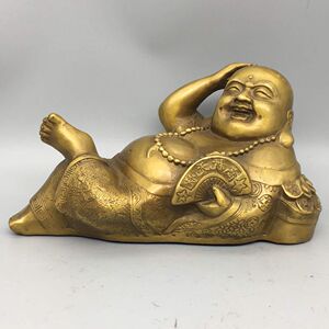 纯铜卧佛睡佛像摆件仿古高枕无忧弥勒佛室内保平安车载装饰大肚佛