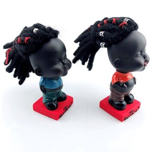 生日快乐祝福小黑人非洲小黑孩娃娃摇头娃娃汽车摆件抖音可爱网红