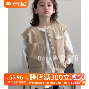 韩国儿童马甲夏季薄款坎肩背心男中大宝宝洋气工装女孩夹克外套潮