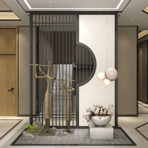 新中式实木镂空格栅进门入户玄关客厅餐厅花格遮挡背景墙隔断屏风