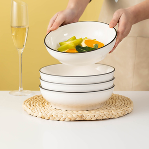北欧2024新款盘子创意纯色加厚汤盘家用陶瓷菜盘大容量餐盘菜碟子