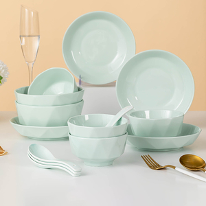 北欧纯色2-4人碗碟套装家用陶瓷米饭碗盘子面碗高颜值釉下彩餐具