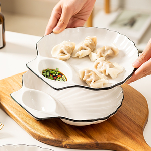 2024新款饺子盘家用陶瓷盘子菜盘北欧创意贝壳餐盘带醋碟饭盘餐具