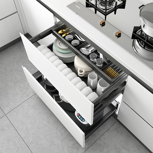 碗筷放碗拉篮厨房橱柜三层双层抽屉式厨柜抽屉厨具碗篮碗柜推拉篮