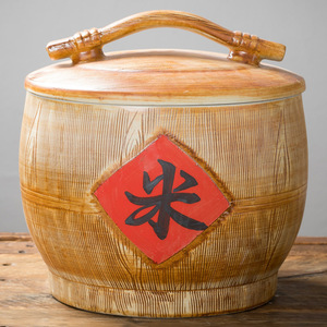 意尚木情景德镇陶瓷米缸带盖家用米桶10斤20斤装密封面粉桶防潮防