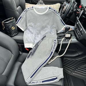 灰色运动套装女2024新款夏季短袖高端品牌卫衣t恤欧货休闲两件套