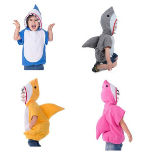 男女童卡通多色鲨鱼cosplay服装短袖儿童海底总动员动物表演服