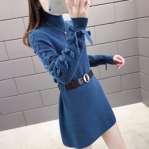 女系腰带2023加绒打底衫冬秋洋气减龄毛衣时尚女装针织中长款外穿
